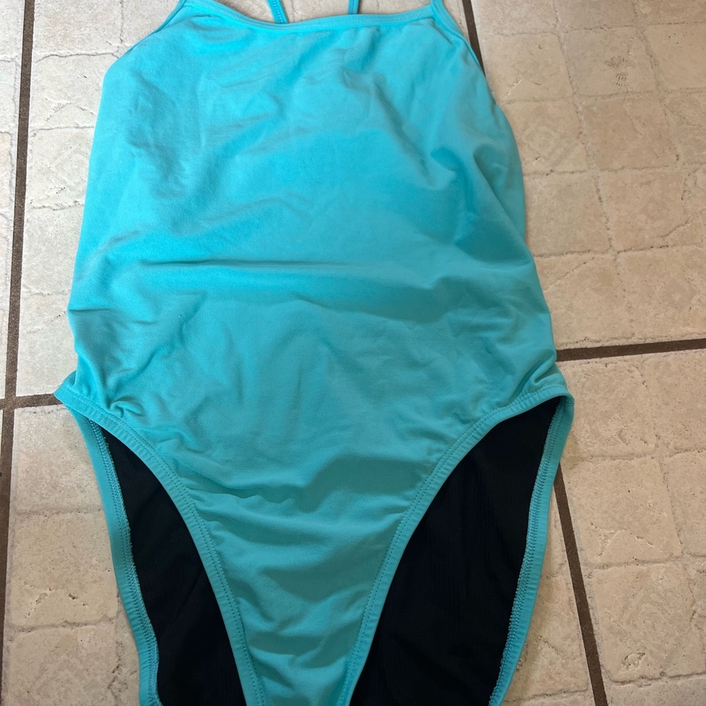 Jolyn Clothing Turquoise and Black One Piece Swimsuit